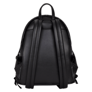 Back of black Loungefly Disney Villains mini backpack with padded straps and faux-leather finish