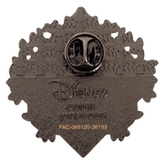 Back of Loungefly Disney Villains mystery enamel pin with Disney branding