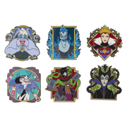 Six Loungefly Disney Villains mystery pins including Ursula Hades Maleficent and Evil Queen