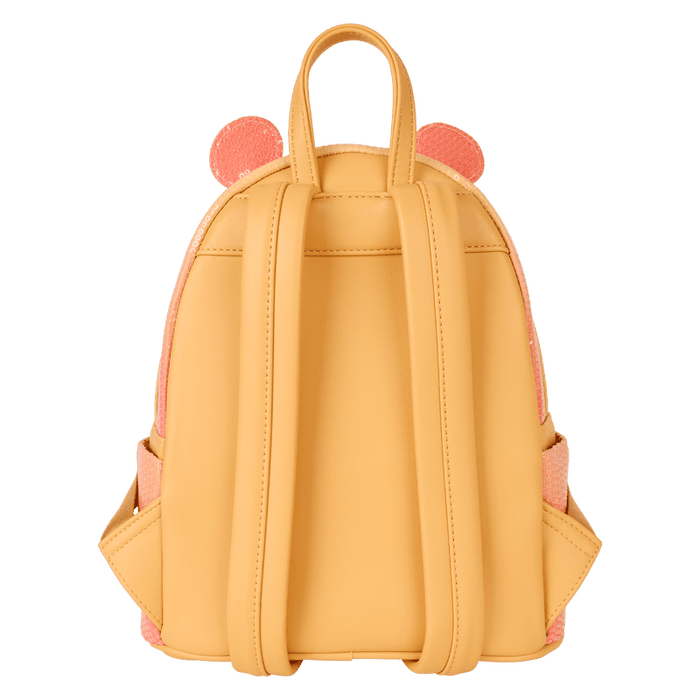 Back view of Loungefly Disney Winnie the Pooh glitter mini backpack with adjustable straps