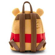 Back of Loungefly Pooh Hunny Tummy mini backpack with brown straps and red waistband detail
