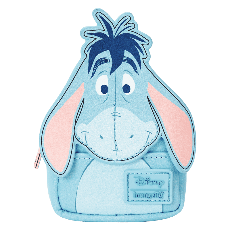Loungefly Disney Winnie the Pooh mini backpack bag charm featuring Eeyore in a soft blue character design
