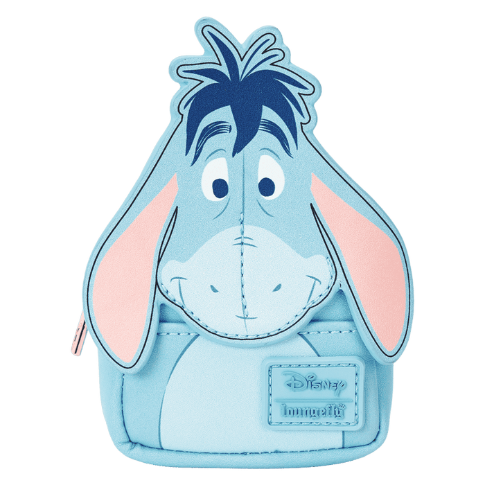 Loungefly Disney Winnie the Pooh mini backpack bag charm featuring Eeyore in a soft blue character design