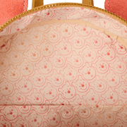 Close-up of Loungefly Disney Winnie the Pooh mini backpack lining with repeating Pooh face print