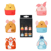 Loungefly Disney Winnie the Pooh mystery box mini backpack bag charm collection with box, featuring Pooh, Piglet, Tigger, Eeyore, Kanga and Roo