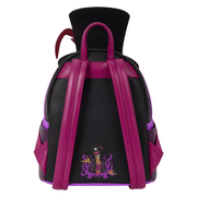 Back of the Loungefly Dr. Facilier Cosplay Mini Backpack with character artwork and purple straps