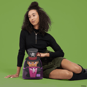 Loungefly Dr. Facilier Cosplay Mini Backpack displayed with a model