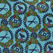 Close-up pattern featuring gears, scissors, butterflies and flowers from the Loungefly Edward Scissorhands crossbody bag lining.