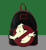 Glow-in-the-dark No Ghost logo shining on the front of the Loungefly Ghostbusters mini backpack