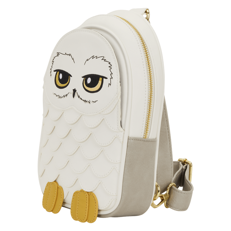Loungefly Harry Potter Hedwig bag front owl face detail white faux leather