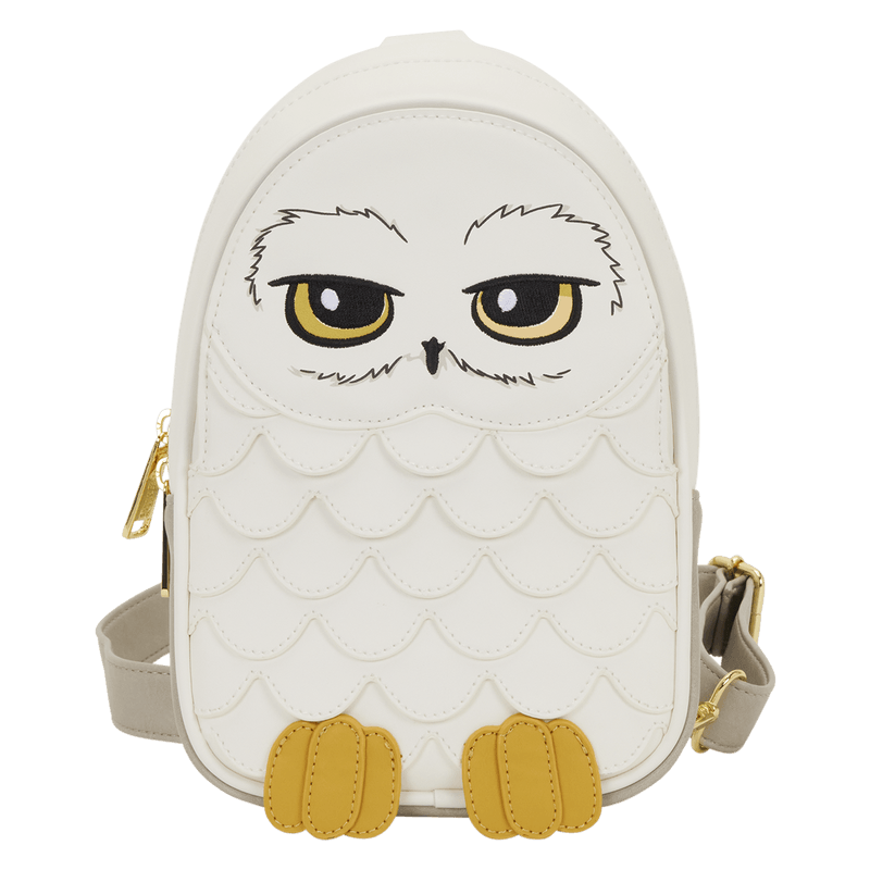 Loungefly Harry Potter Hedwig sling bag front view white owl design gold details