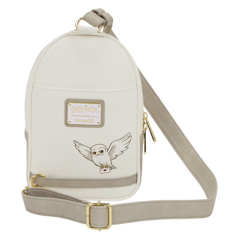 Loungefly Harry Potter Hedwig sling bag side view with zip detail