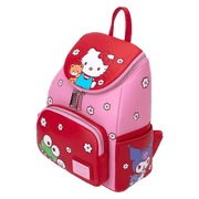 Angled right/top view of Loungefly Hello Kitty colourblock mini backpack highlighting cherry-blossom scatter – Loungefly backpack
