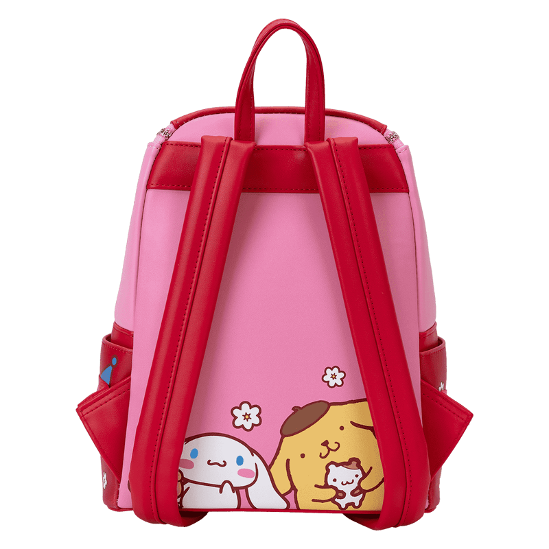 Back of Loungefly Hello Kitty colourblock mini backpack featuring Cinnamoroll and Pompompurin – Loungefly backpack
