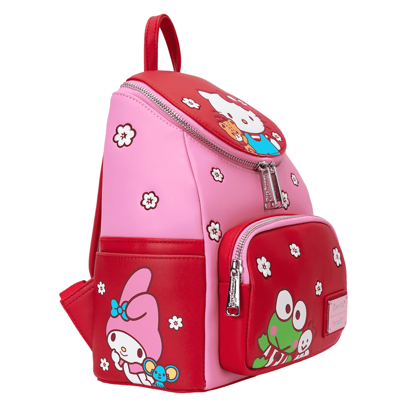 Side view with My Melody graphic on Loungefly Hello Kitty colourblock mini backpack – Loungefly bag detail
