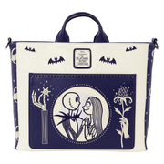 Loungefly Nightmare Before Christmas Jack Skellington and Sally Convertible Backpack Tote Bag front view