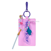 Front view of the pink card holder charm from the Loungefly K-Pop Demon Hunters Huntrix mini backpack