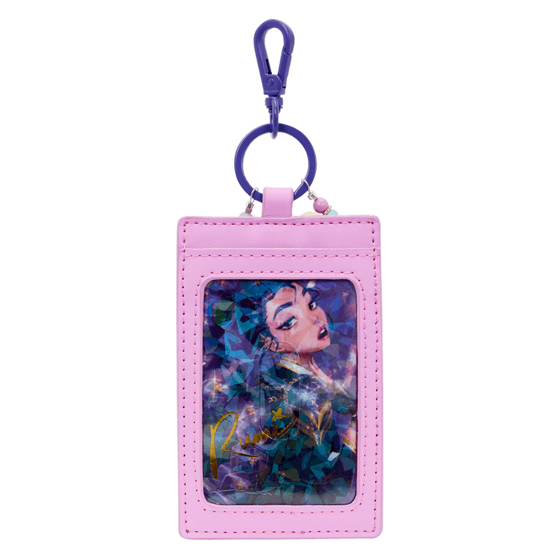 ID window side of the pink card holder charm from the Loungefly K-Pop Demon Hunters Huntrix mini backpack