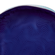 Interior lining of the Loungefly K-Pop Demon Hunters Huntrix mini backpack with blue wave pattern