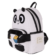 Side angle of Loungefly Kung Fu Panda mini backpack showing panda ears, front pouch and zip detail – Loungefly backpack
