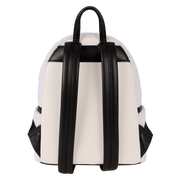 Back of Loungefly Kung Fu Panda mini backpack with black straps and cream faux leather panel – Loungefly backpack
