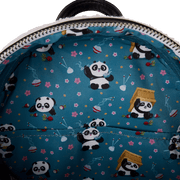Interior lining of Loungefly Kung Fu Panda mini backpack with cute Po dumpling and blossom print – Loungefly bags detail

