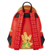 Back of the Loungefly Kuzco Mini Backpack with patterned shoulder straps and Emperor’s New Groove artwork