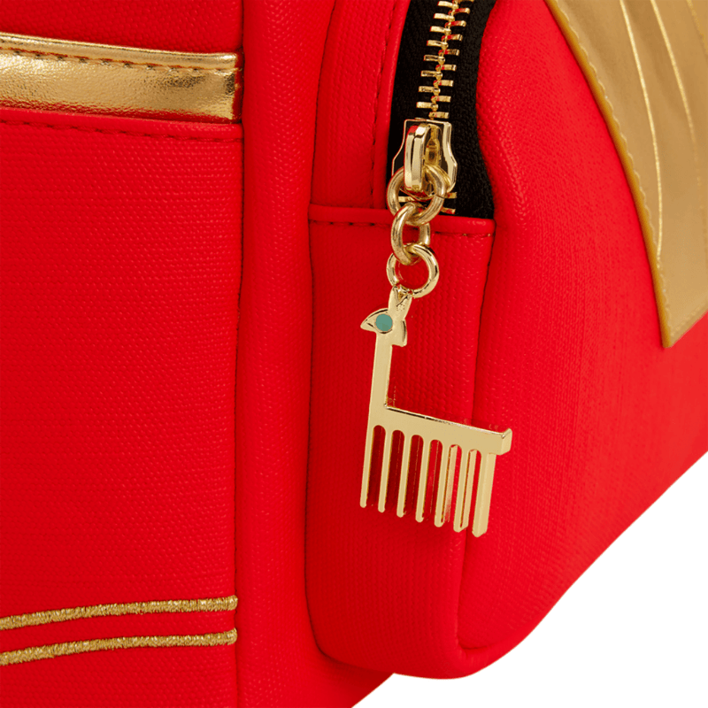 Gold enamel zipper charm on the Loungefly Kuzco Cosplay Mini Backpack