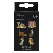 Loungefly Disney Lady and the Tramp mystery enamel pin Blind Box packaging showing six collectable designs