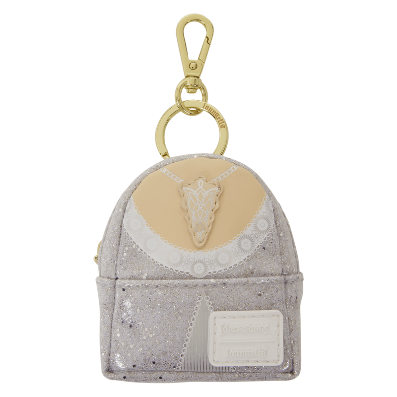 Loungefly The Lord of the Rings mystery mini backpack keychain charm inspired by Arwen with glitter and silver detailing
