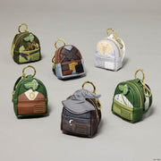 Loungefly The Lord of the Rings mystery mini backpack keychain charms displayed together showing Frodo, Samwise, Gandalf, Gimli, Aragorn and Arwen designs