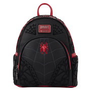 Loungefly Marvel Spider-Man black and red web mini backpack front view