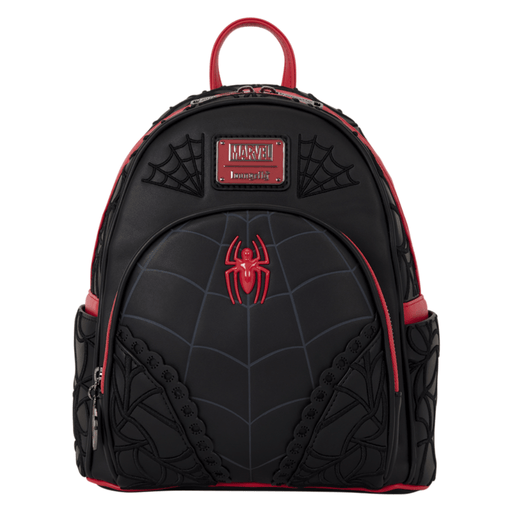 Loungefly Marvel Spider-Man black and red web mini backpack front view