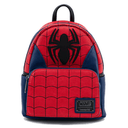 Front view of Loungefly Marvel Spider-Man Classic Mini Backpack with bold black spider emblem.

