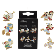 Disney Mickey and Friends Christmas Blind Box pins showing six collectable character designs