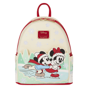 Loungefly Disney Mickey and Minnie Mouse Christmas Ice Skating Mini Backpack front view