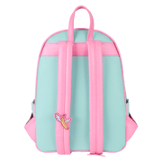 Back of Loungefly Minions Fluffy Unicorn mini backpack with mint panel, pink straps and winged banana charm – Loungefly backpack
