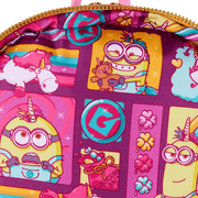 Interior lining of Loungefly Minions Fluffy Unicorn mini backpack featuring comic-style minion and unicorn prints – Loungefly bag detail
