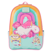 Alternate front of Loungefly Minions Fluffy Unicorn mini backpack, showing rainbow arches and cloud base – Loungefly bag
