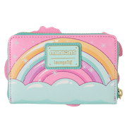 Back of Loungefly Minions Fluffy Unicorn wallet with pastel rainbow, cloud print and Loungefly plaque – Loungefly wallet
