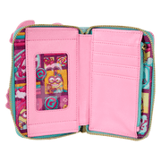 Interior of Loungefly Minions Fluffy Unicorn wallet, pink card slots, ID window and colourful minion lining – Loungefly bags
