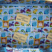 Interior lining of Loungefly Monsters University mini backpack with character print