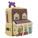 Side view of Loungefly Monsters University scare house mini backpack with house design