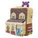 Front view of Loungefly Monsters University scare house mini backpack with character artwork