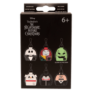 Loungefly Nightmare Before Christmas bag charm mystery box packaging showing six character designs.