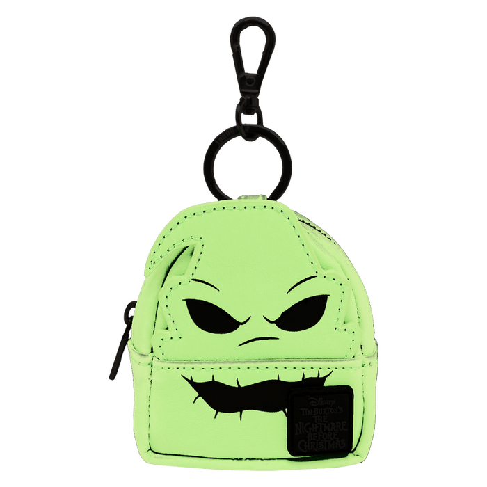 Oogie Boogie glow-in-the-dark mini backpack bag charm by Loungefly with black hardware.