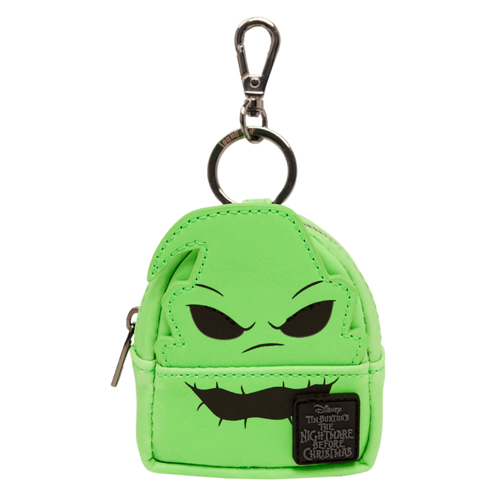 Loungefly Nightmare Before Christmas Oogie Boogie mini backpack bag charm in neon green with silver clip keyring.