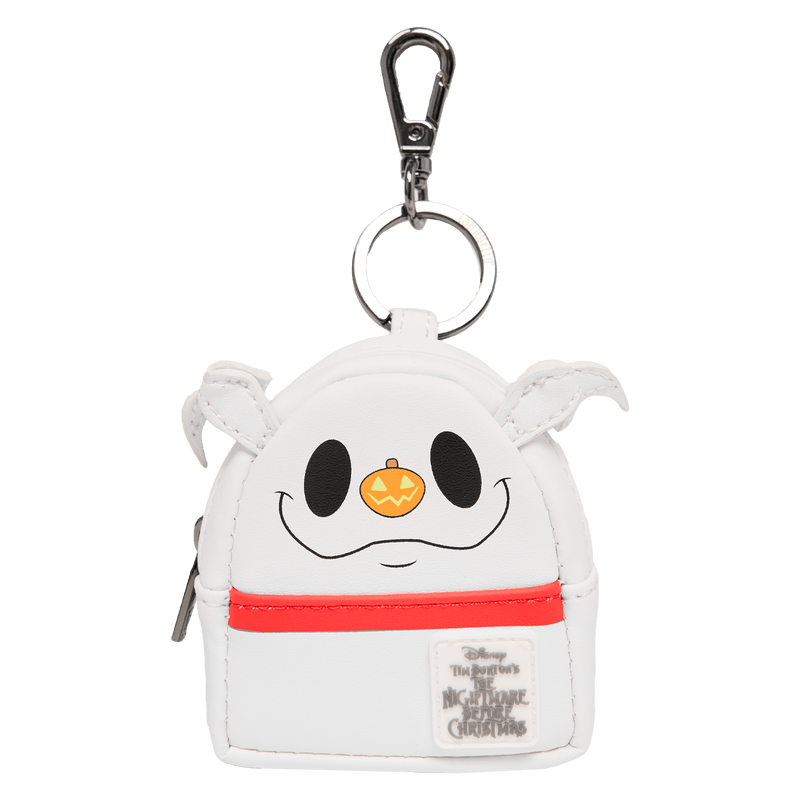 Loungefly Nightmare Before Christmas mini backpack bag charm of Zero in white with pumpkin nose and clip keyring.
