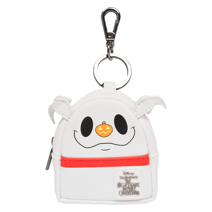 Loungefly Nightmare Before Christmas mini backpack bag charm of Zero in white with pumpkin nose and clip keyring.