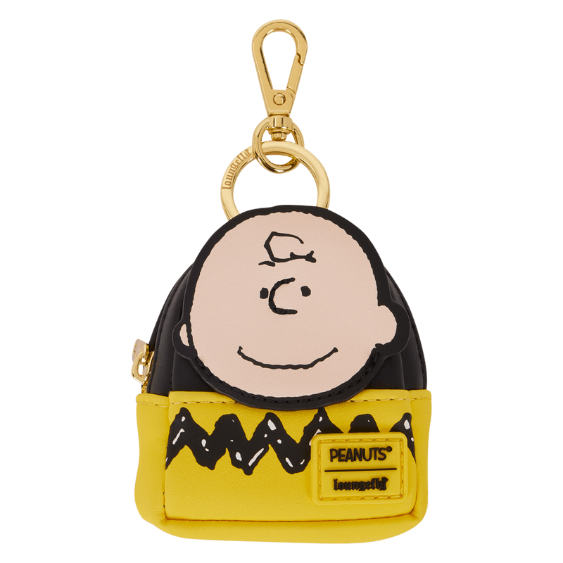 Charlie Brown mini backpack bag charm with yellow and black zigzag detail.